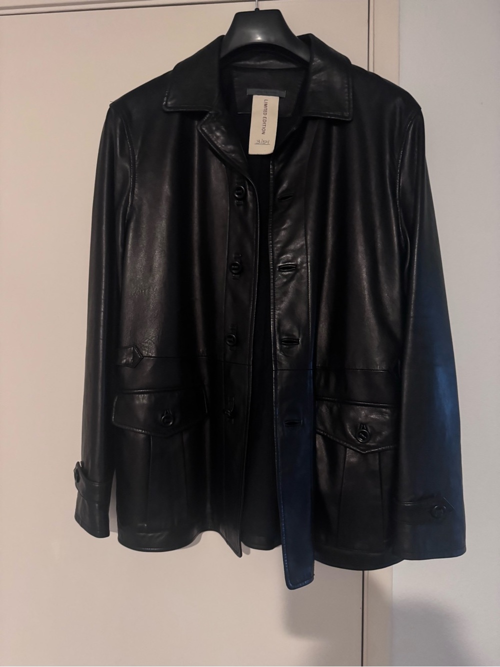 John Varvatos Black Leather Button-Front Jacket
